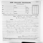 1 page written 9 Aug 1871 by Sir Donald McLean to John Davies Ormond in Napier City, from Native Minister and Minister of Colonial Defence - Inward telegrams