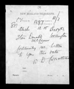 1 page to Sir Donald McLean in Wellington City, from Native Minister - Inward telegrams