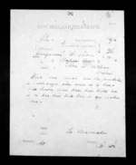 1 page written 2 Dec 1872 by an unknown author in Wanganui to Sir Donald McLean in Napier City, from Native Minister - Inward telegrams
