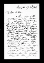 3 pages written 29 Sep 1862 by Robert Roger Strang in Wellington to Sir Donald McLean, from Family correspondence - Robert Strang (father-in-law)