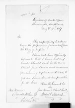 1 page written 17 Aug 1867 by Herbert Vernon Lillicrap in Invercargill City to Sir Donald McLean in Wellington, from Hawke's Bay.  McLean and J D Ormond, Superintendents - Letters to Superintendent