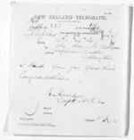 1 page written 20 Mar 1874 by an unknown author in Napier City to Sir Donald McLean in Wellington, from Native Minister and Minister of Colonial Defence - Inward telegrams