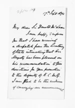 2 pages written 17 Sep 1874 by Sir James Fergusson to Sir Donald McLean, from Inward letters - Sir James Fergusson (Governor)