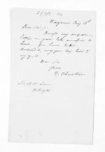 1 page written by Henry Churton in Wanganui to Sir Donald McLean in Wellington City, from Inward letters - Surnames, Cha - Cla