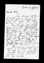 2 pages written 5 Oct 1851 by Robert Roger Strang to Sir Donald McLean, from Family correspondence - Robert Strang (father-in-law)