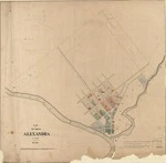 Plan of the town of Alexandra. Image of map with additions in colour sourced from Land Information New Zealand