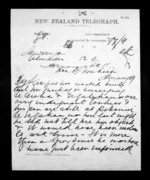 2 pages written   1873 by William Gilbert Mair to Sir Donald McLean, from Native Minister - Inward telegrams