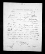 1 page written 6 Dec 1872 by an unknown author in Hamilton City to Sir Donald McLean in Napier City, from Native Minister - Inward telegrams
