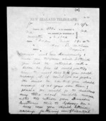 2 pages written 19 Nov 1872 by Sir Julius Vogel in Wellington to Sir Donald McLean in Napier City, from Native Minister - Inward telegrams