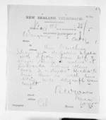 1 page written 18 Oct 1871 by Richard Watson Woon in Wanganui to Sir Donald McLean, from Native Minister and Minister of Colonial Defence - Inward telegrams