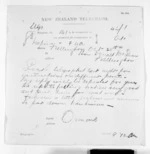 1 page written 25 Oct 1870 by John Davies Ormond in Napier City to Sir Donald McLean in Wellington, from Native Minister and Minister of Colonial Defence - Inward telegrams