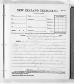 1 page written 24 May 1876 by Sir Donald McLean in Alexandra to Edward Gorton in Auckland Region, from Native Minister and Minister of Colonial Defence - Outward telegrams