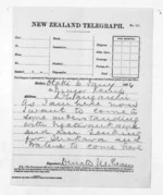1 page written 6 Jan 1874 by Sir Donald McLean in Otaki to Henry Tacy Kemp, from Native Minister and Minister of Colonial Defence - Outward telegrams