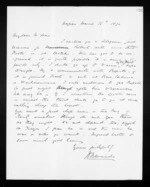 1 page written 16 Mar 1870 by John Davies Ormond in Napier City to Sir Donald McLean, from Inward letters - J D Ormond