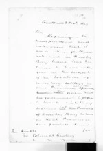 6 pages written 2 Dec 1863 by an unknown author in Auckland Region, from Hawke's Bay.  McLean and J D Ormond, Superintendents - Letters to Superintendent