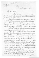 3 pages written 12 Apr 1865 by Sir Donald McLean in Napier City to Henry Colin Balneavis, from Superintendent, Hawkes Bay and Government Agent, East Coast - Papers