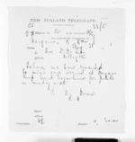 1 page written 31 Aug 1871 by Richard Watson Woon in Wanganui to Sir Donald McLean in Wellington, from Native Minister and Minister of Colonial Defence - Inward telegrams