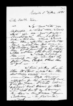 2 pages written 8 Apr 1861 by Robert Roger Strang in Wellington to Sir Donald McLean, from Family correspondence - Robert Strang (father-in-law)