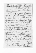 3 pages written 15 Nov 1869 by Sir William Martin to Sir Donald McLean, from Inward letters - Sir William Martin