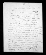 2 pages written 21 Nov 1872 by Thomas William Lewis in Wellington City to Sir Donald McLean in Napier City, from Native Minister - Inward telegrams