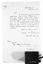 2 pages written 25 Jun 1861 by Major Mathew Richmond in Auckland Region to Auckland Region, from Minister of Colonial Defence - Administration of colonial defence