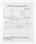 1 page written 7 Jan 1874 by an unknown author in Otaki to Henry Tacy Clarke, from Native Minister and Minister of Colonial Defence - Outward telegrams