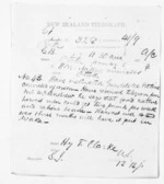 1 page written 8 Jan 1874 by Henry Tacy Clarke to Sir Donald McLean in Otaki, from Native Minister and Minister of Colonial Defence - Inward telegrams
