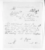 1 page written 15 Mar 1872 by Robert Reid Parris to Sir Donald McLean in Dunedin City, from Native Minister and Minister of Colonial Defence - Inward telegrams