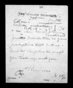 1 page written by John Gibson Kinross in Napier City to Sir Donald McLean in Auckland City, from Native Minister - Inward telegrams