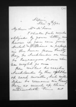 2 pages written 19 Nov 1873 by Canon Samuel Williams in Napier City to Sir Donald McLean, from Inward letters - Samuel Williams