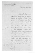 2 pages written 3 Oct 1868 by Sir Donald McLean in Wellington City to Sir George Stoddart Whitmore, from Superintendent, Hawkes Bay and Government Agent, East Coast - Papers