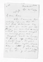 2 pages written 21 Sep 1870 by Henry Tacy Clarke in Maketu to Sir Donald McLean, from Inward letters - Henry Tacy Clarke