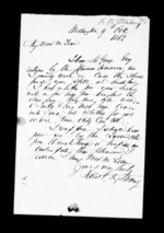 1 page written 9 Oct 1862 by Robert Roger Strang in Wellington to Sir Donald McLean, from Family correspondence - Robert Strang (father-in-law)