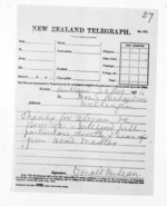 1 page written 30 Dec 1874 by Sir Donald McLean in Auckland City to Hon Edward Richardson in Wellington City, from Native Minister and Minister of Colonial Defence - Outward telegrams