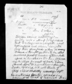2 pages written 11 Nov 1872 by James Grindell to Sir Donald McLean in Napier City, from Native Minister - Inward telegrams