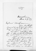 2 pages written 29 Dec 1873 by Sir Julius Vogel in Dunedin City to Sir Donald McLean, from Inward letters - Julius Vogel