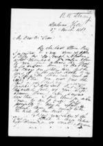 2 pages written 27 Mar 1863 by Robert Roger Strang to Sir Donald McLean, from Family correspondence - Robert Strang (father-in-law)