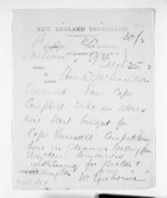 1 page written 25 Mar 1872 by William Gisborne in Nelson Region to Sir Donald McLean, from Native Minister and Minister of Colonial Defence - Inward telegrams