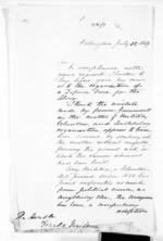 10 pages written 28 Jul 1869 by Charles Cecil Rookes in Wellington to Sir Donald McLean, from Minister of Colonial Defence - Administration of colonial defence