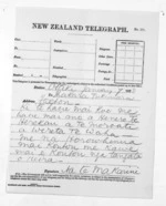 1 page written 7 Jan 1873 by Sir Donald McLean in Otaki, from Native Minister and Minister of Colonial Defence - Outward telegrams