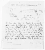 3 pages written 13 Jan 1874 by James Mackay to Sir Donald McLean in Otaki, from Native Minister and Minister of Colonial Defence - Inward telegrams