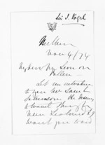 2 pages written 4 Nov 1874 by Sir Julius Vogel to Sir Donald McLean, from Inward letters - Julius Vogel