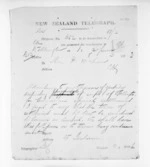 1 page written 8 Mar 1872 by William Gisborne in Wellington to Sir Donald McLean, from Native Minister and Minister of Colonial Defence - Inward telegrams