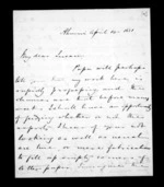 4 pages written 14 Apr 1851 by Sir Donald McLean in Ahuriri to Susan Douglas McLean, from Inward family correspondence - Susan McLean (wife)