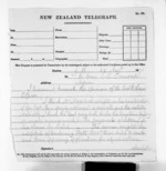 1 page to John Davies Ormond in Napier City, from Native Minister and Minister of Colonial Defence - Inward telegrams