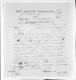 1 page written 6 Mar 1872 by Thomas William Lewis to Sir Donald McLean, from Native Minister and Minister of Colonial Defence - Inward telegrams