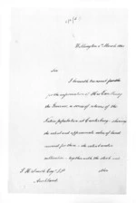 3 pages written 8 Mar 1860 by Sir Donald McLean in Wellington City to Auckland City, from Secretary, Native Department -  Administration of native affairs