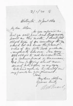 1 page written 21 Jan 1864 by Bingham Arthur Ferard in Wellington to Sir Donald McLean, from Inward letters - B A Ferard