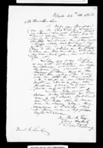 1 page written 24 Oct 1854 by Robert Roger Strang in Wellington to Sir Donald McLean, from Family correspondence - Robert Strang (father-in-law)