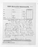 1 page written 7 Jan 1874 by Sir Donald McLean in Otaki to Wellington City, from Native Minister and Minister of Colonial Defence - Outward telegrams
